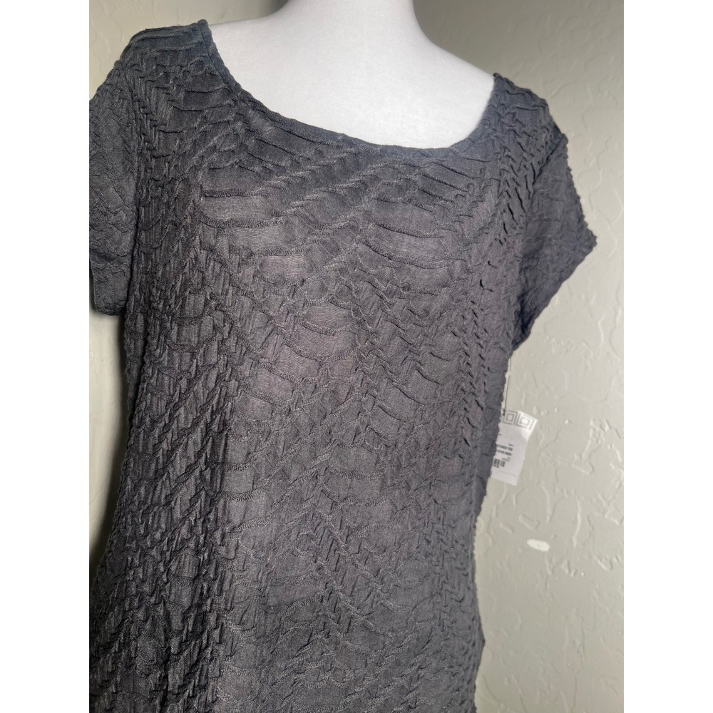 Liz Claiborne Career Gray Textured Crinkle Scoop Neck Short Sleeve Top Large NWT